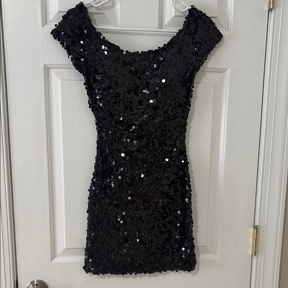 Flirt by Maggie Sottero Black Sequin Mini Dress